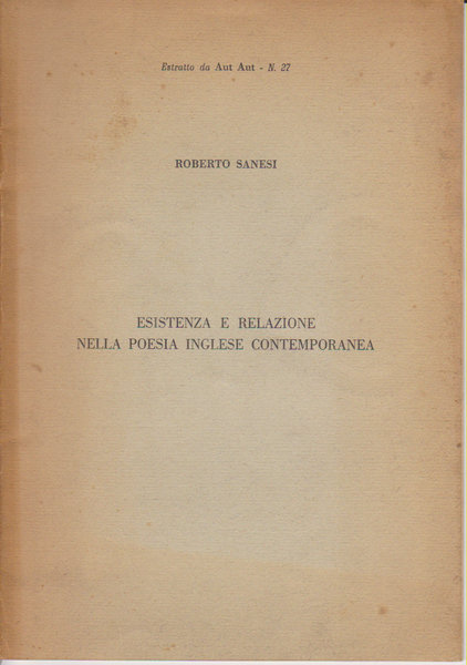 Esistenza e relazione nella poesia inglese contemporanea